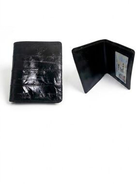 Eel Skin Vintage 80s Leather Bifold Wallet ID Window Slots Card Case Minimalist